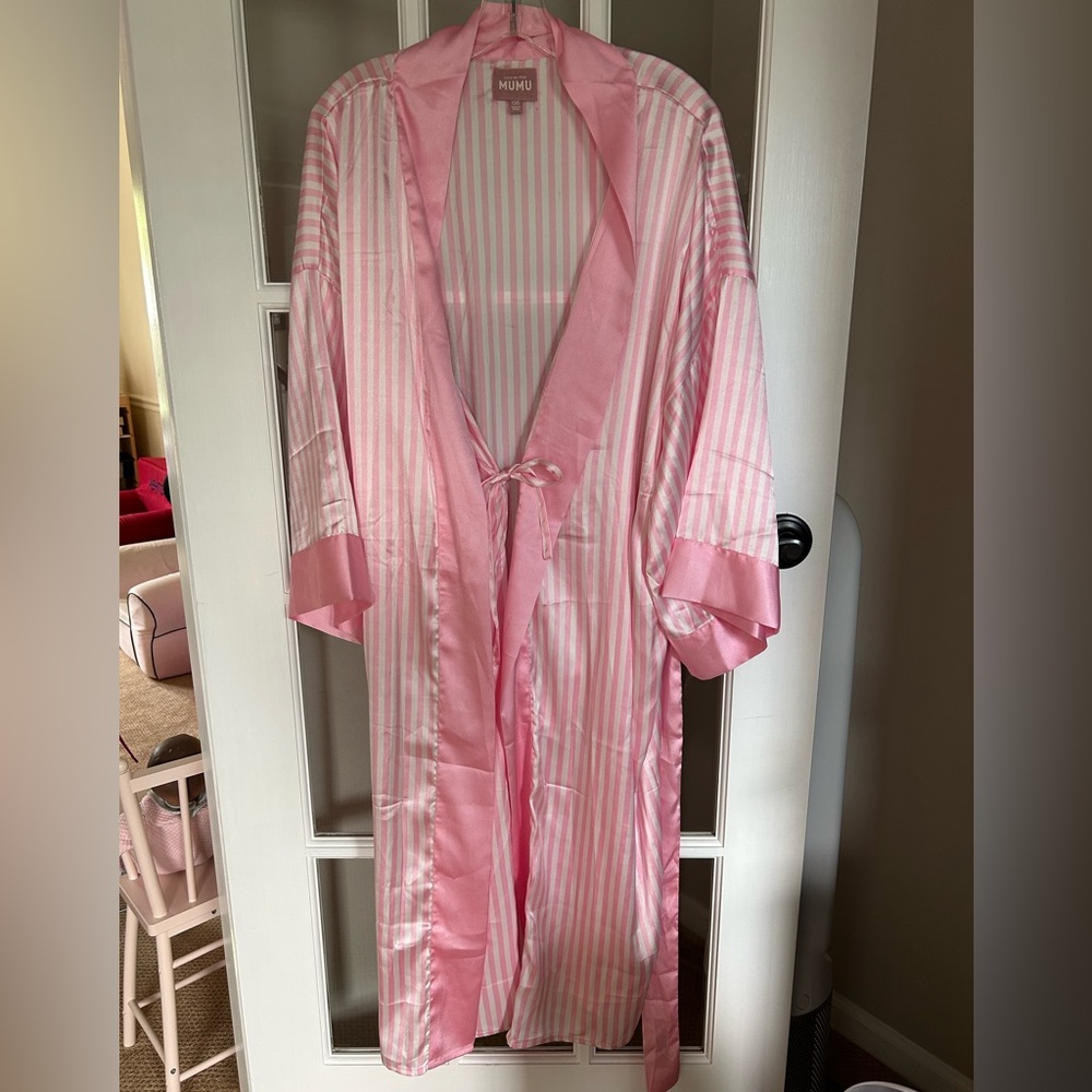 Show Me Your MuMu Pink Striped Satin Robe